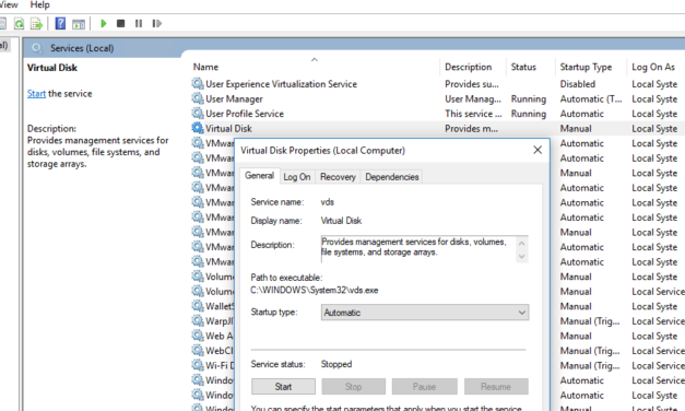 Windows Virtual Disk Servisi Başlatılamıyor Hatası